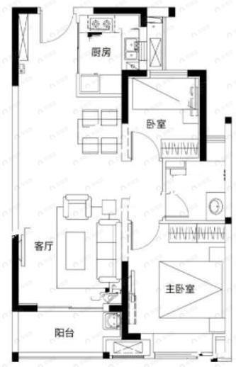 武汉融创城建甘露山文创城2室2厅1卫户型图