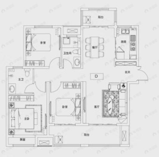 建业贰号城邦3室2厅2卫户型图
