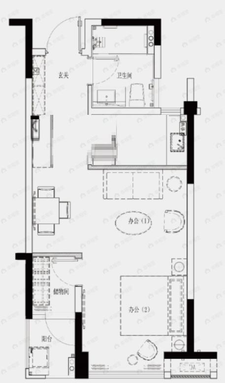 1室1厅1卫建面67平户型图