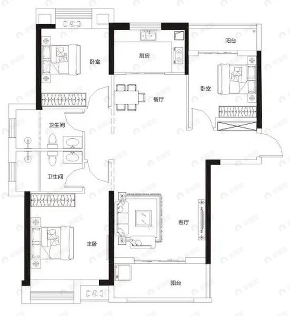 兰江公园里3室2厅2卫户型图