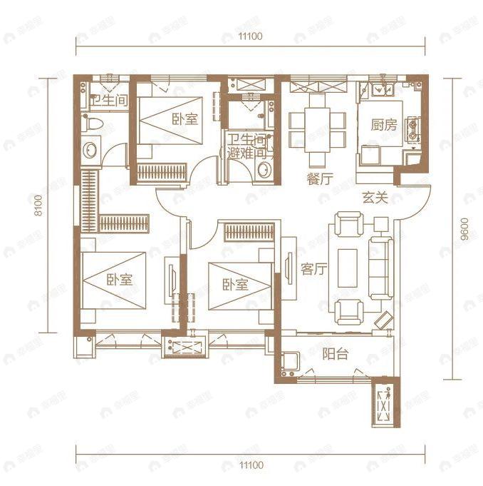 保利领秀山3室2厅2卫户型图
