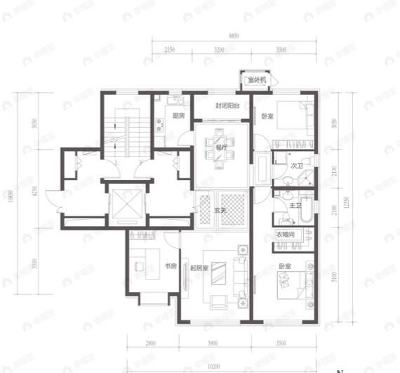 北京城建北京合院4室2厅2卫户型图