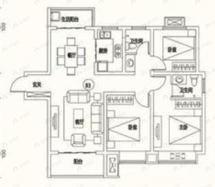 合创桂悦府3室2厅2卫户型图