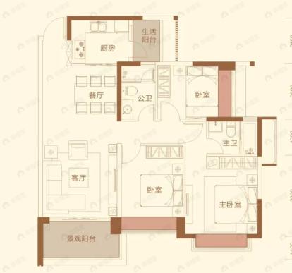 富逸城臻誉3室2厅2卫户型图