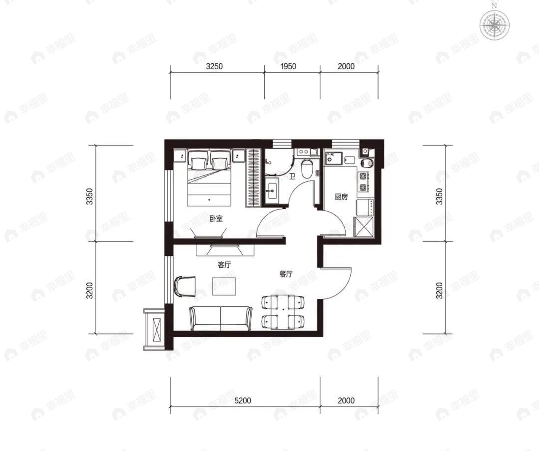 碧桂园和世界1室2厅1卫户型图