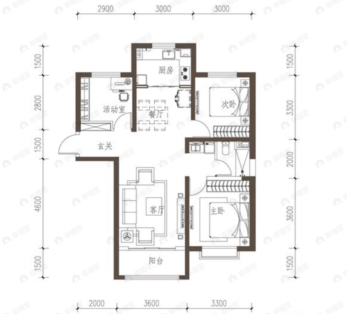 万盛新天地3室2厅1卫户型图