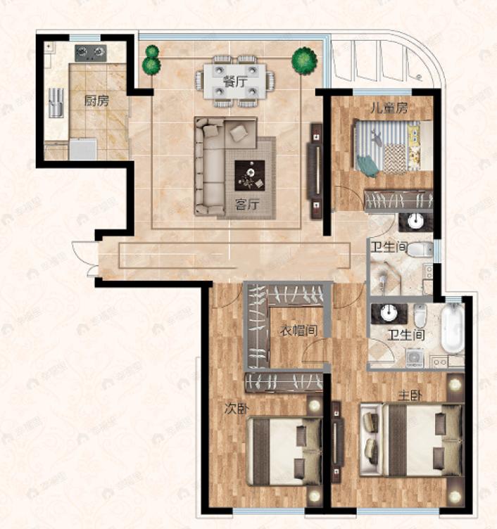 浦江御景湾3室2厅2卫户型图