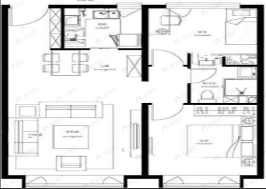 万科大都会2室2厅1卫户型图