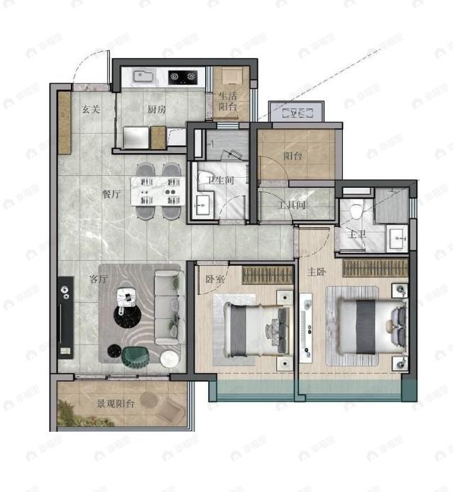 佳兆业广雅院2室2厅2卫户型图