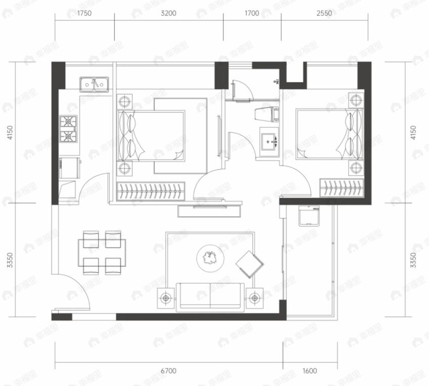 京基智农山海公馆2室2厅1卫户型图