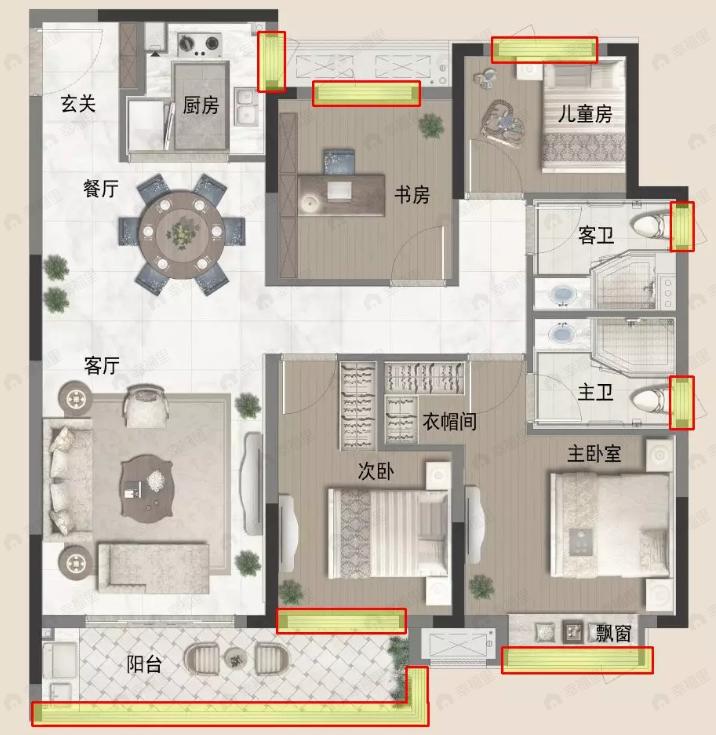 前川中梁首府4室2厅2卫户型图