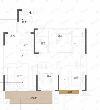 长沙建发·有山3室2厅2卫户型图