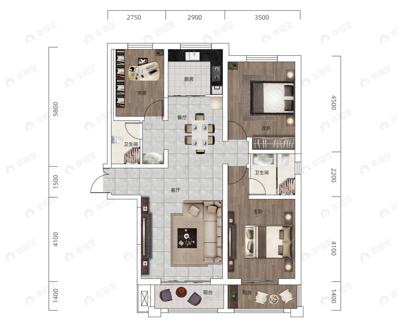 盛世和平居3室2厅2卫户型图