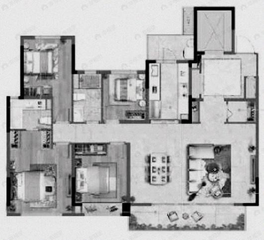 首开龙湖景粼玖序4室2厅2卫户型图