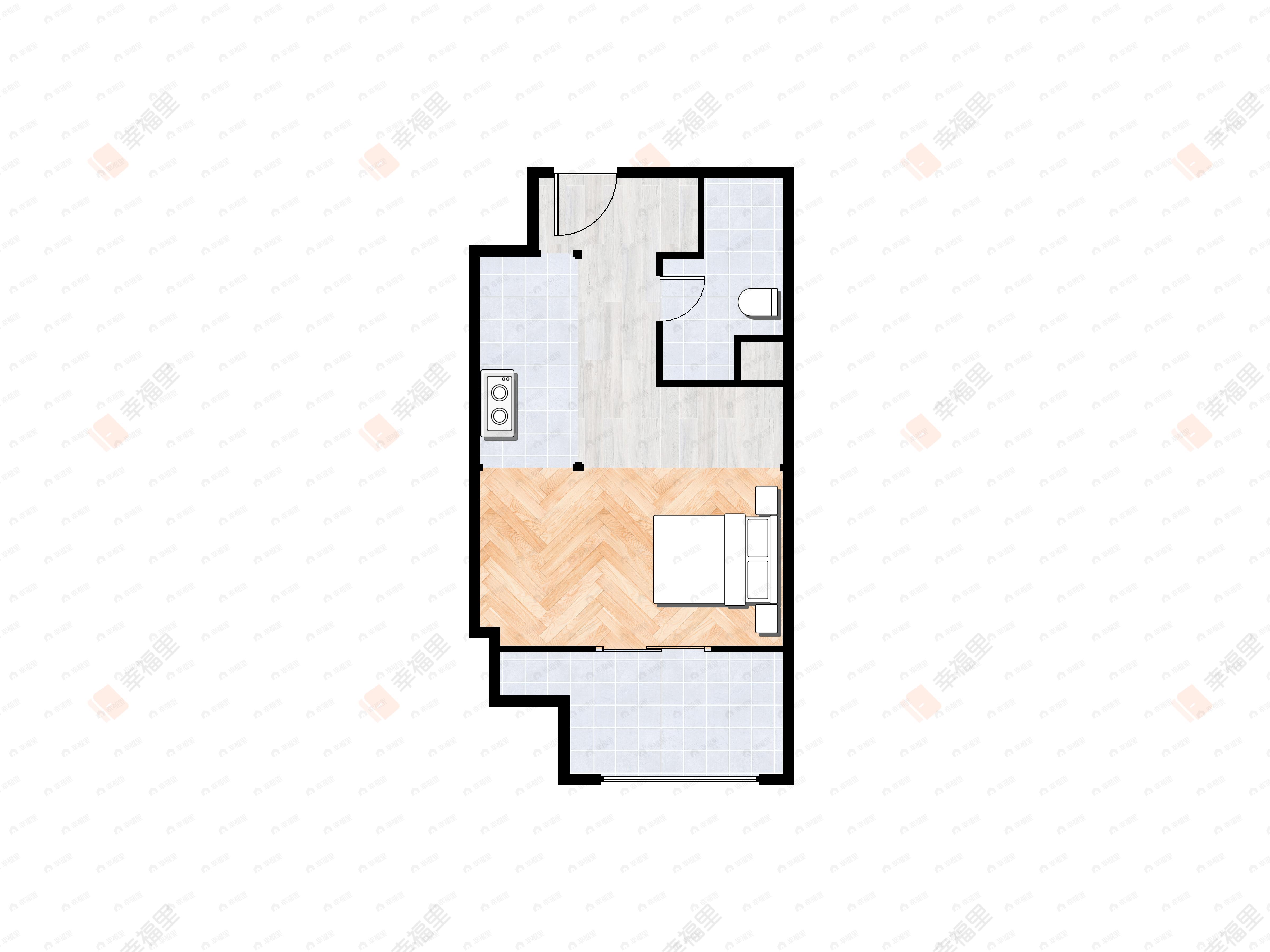 1室1厅1卫建面36m²南户型图