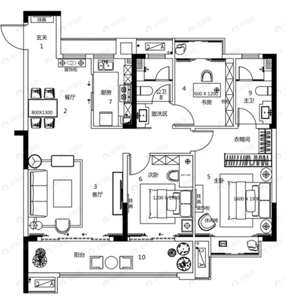 建工公园壹号3室2厅2卫户型图