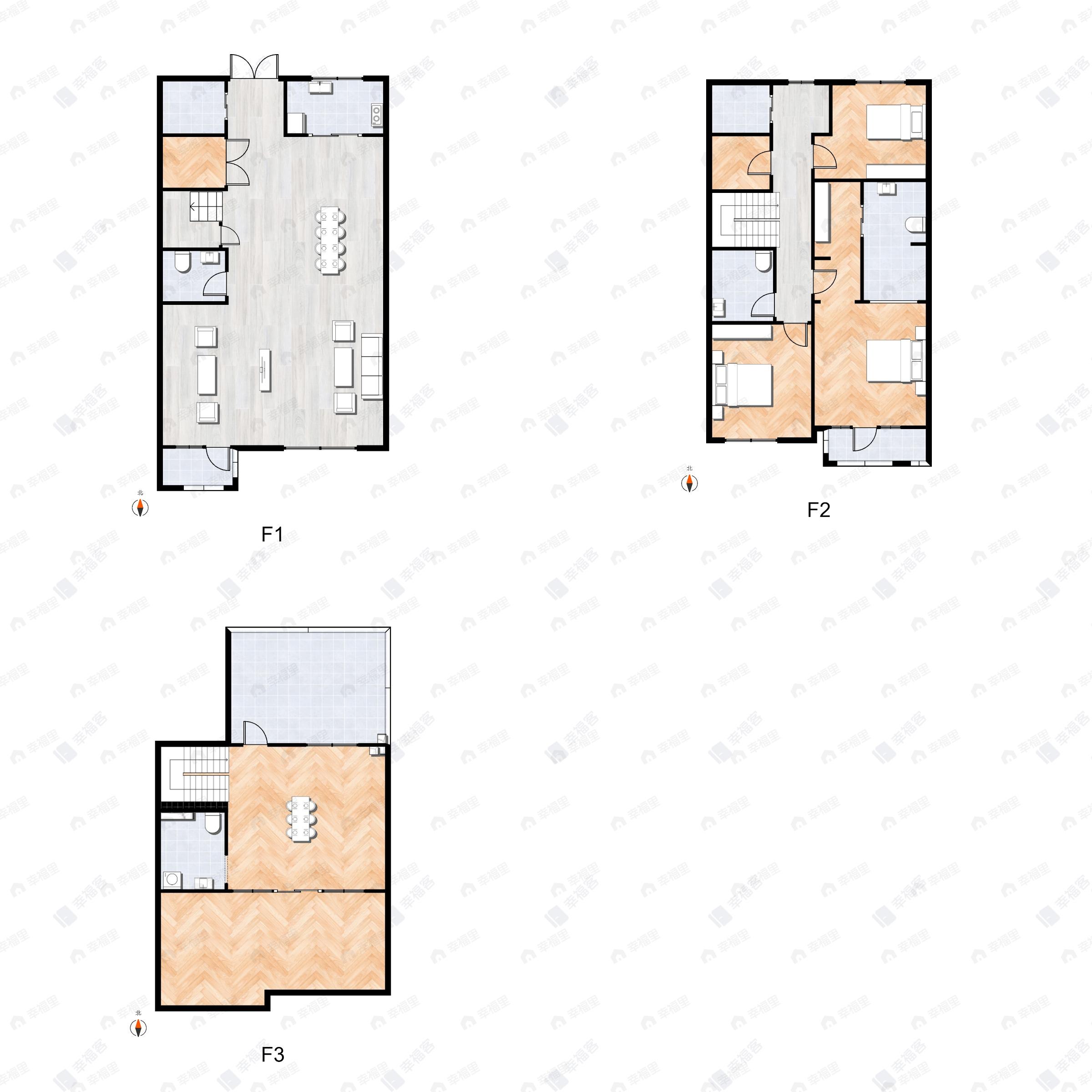 4室3厅4卫建面158平北|南户型图