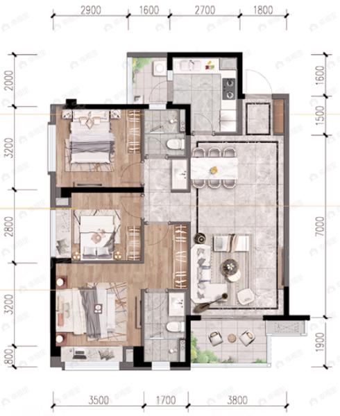 龙湖天鉅3室2厅2卫户型图