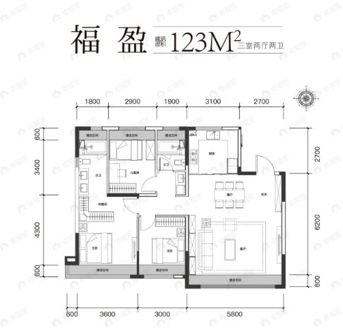 宝裕悦兰湾观萃3室2厅2卫户型图
