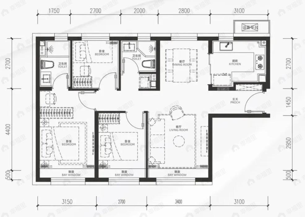 越秀星樾3室2厅2卫户型图