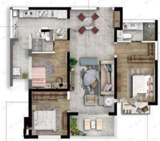 万科金域水岸3室2厅2卫户型图