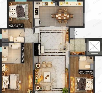 绿地城二期3室2厅3卫户型图