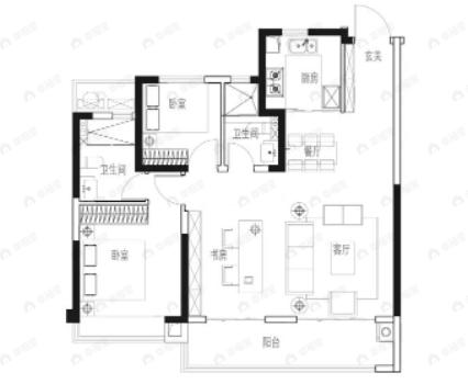 徽创龙川汇3室2厅2卫户型图
