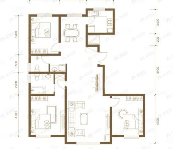 都市庭苑3室2厅2卫户型图