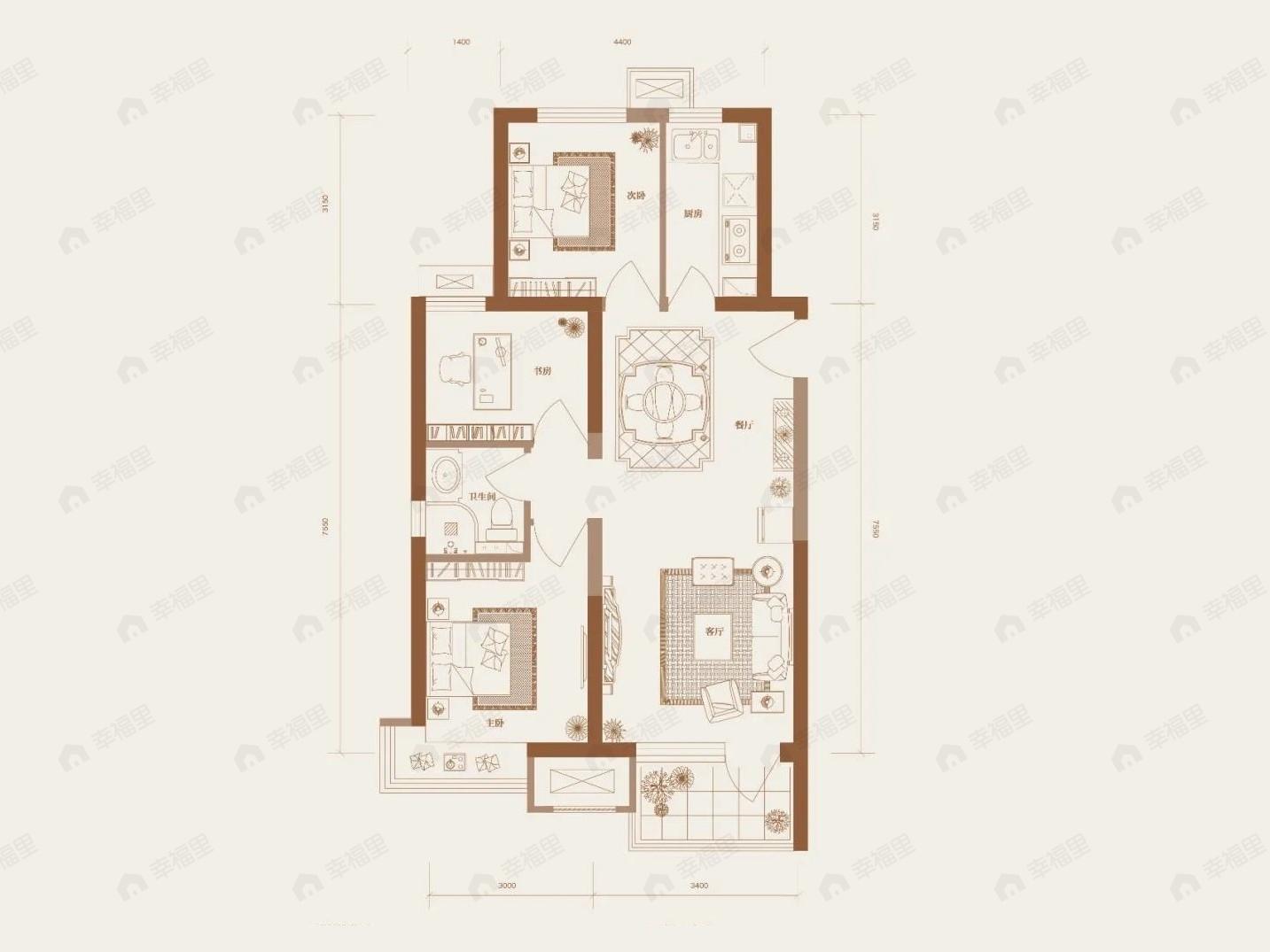 K2十里春风3室2厅1卫户型图