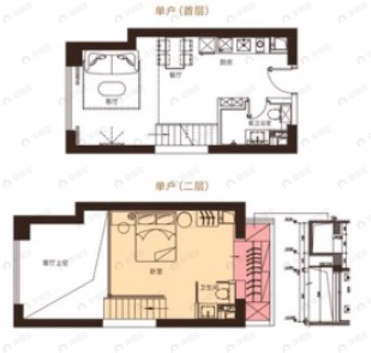 藏珑湖上公馆1室2厅1卫户型图