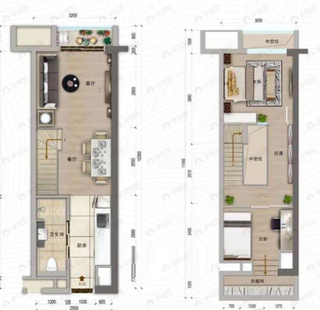 龙光玖龙湖2室1厅1卫户型图