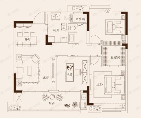 中御公馆3室2厅1卫户型图
