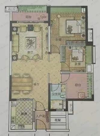 荔园悦享花醍2室2厅1卫户型图