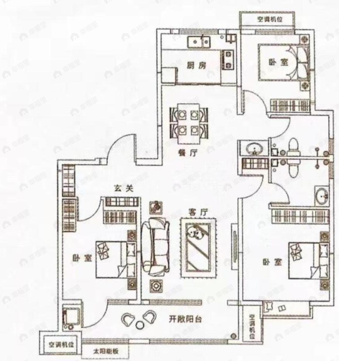长青华苑书香里3室2厅2卫户型图