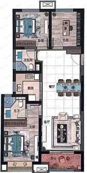 西安金辉城(西咸新区)3室2厅2卫户型图