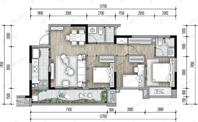 中交金科辰光3室2厅2卫户型图