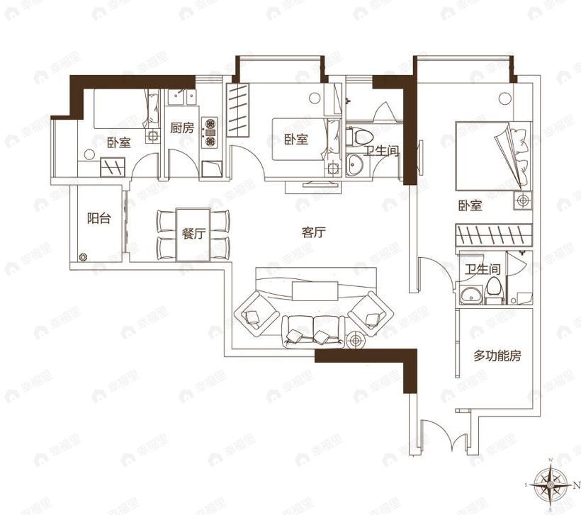 淘金半山豪庭3室2厅2卫户型图