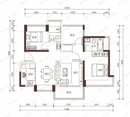 信义君御山居2室2厅2卫户型图