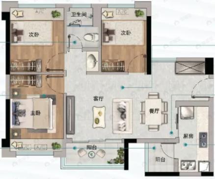 美林湖3室2厅1卫户型图