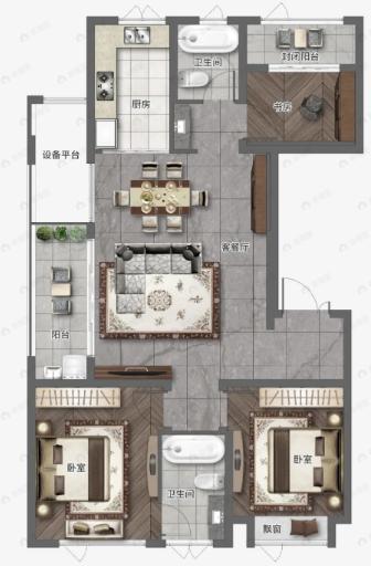 枫柏兰庭3室2厅2卫户型图
