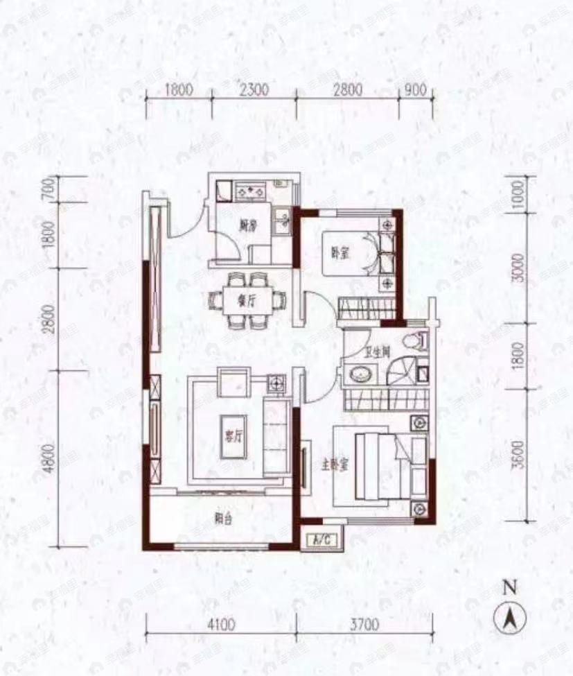 绿地智慧金融城2室2厅1卫户型图