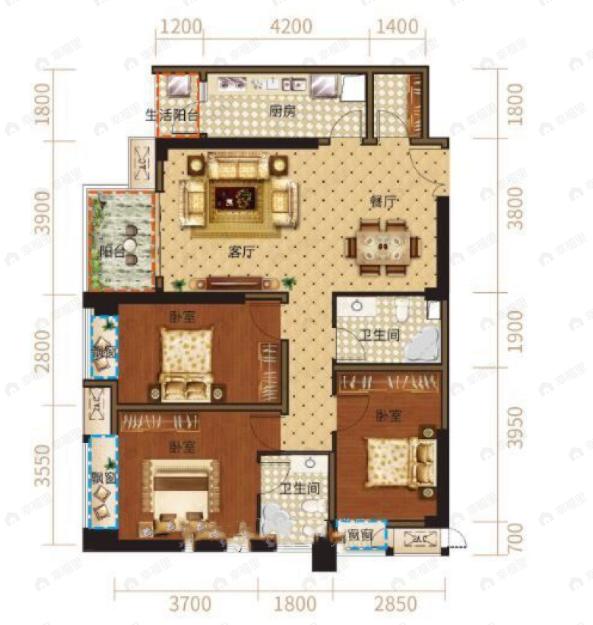 罗宾森尚城华府3室2厅2卫户型图