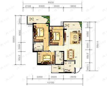 绿洲金座二期3室2厅2卫户型图