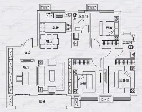 假日壹号3室2厅2卫户型图