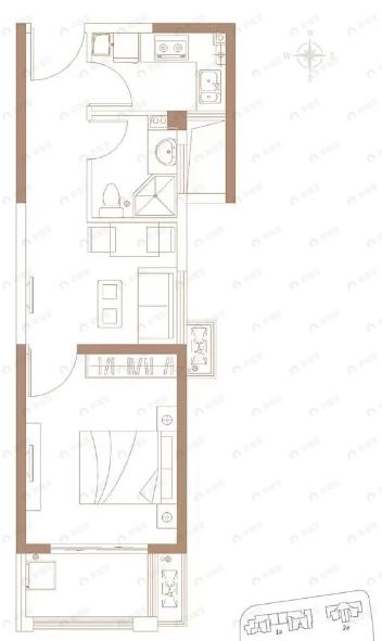 溢泽华庭二期1室1厅1卫户型图