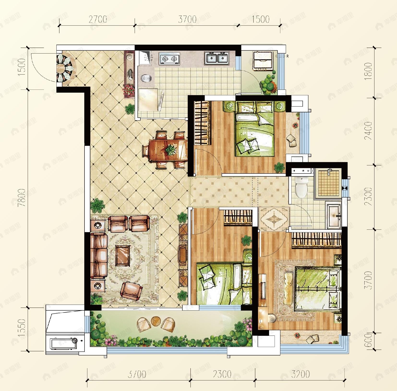 重庆恒大轨道时代3室2厅1卫户型图
