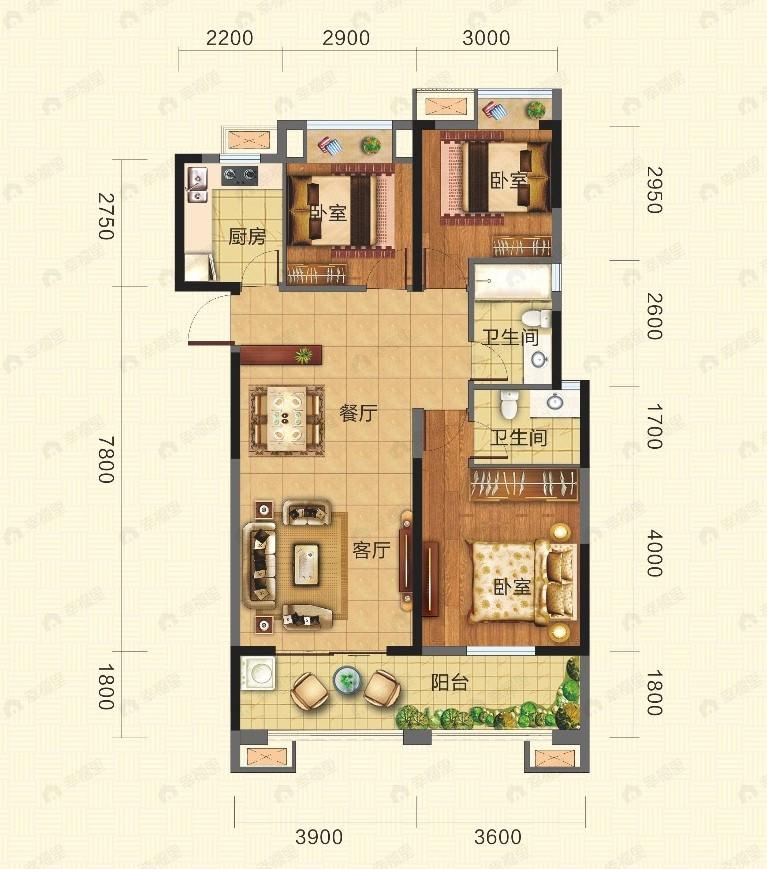 清能学府花园3室2厅2卫户型图