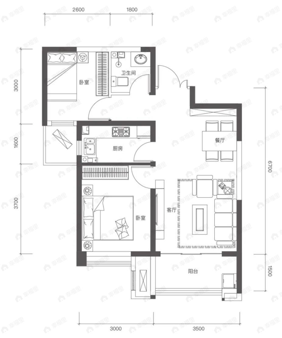 蓝山幸福里2室2厅1卫户型图