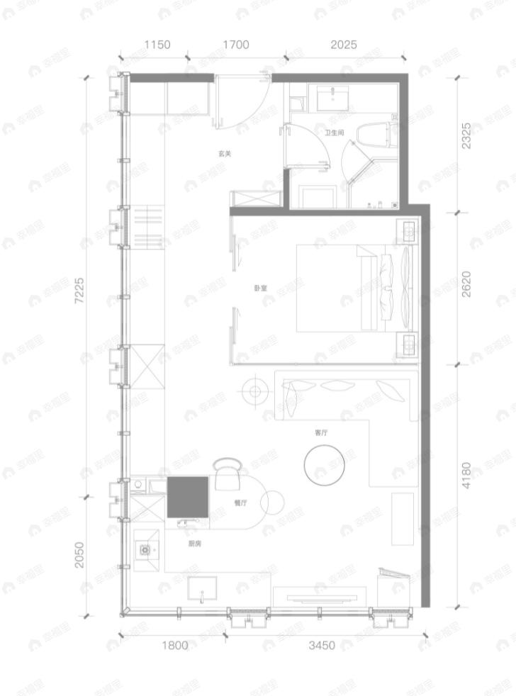 天资陸号院1室2厅1卫户型图