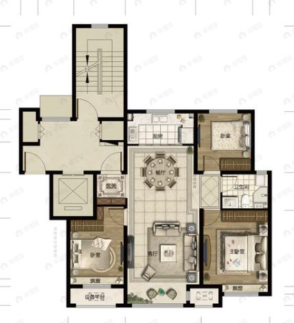中梁中朵拾光里3室2厅1卫户型图